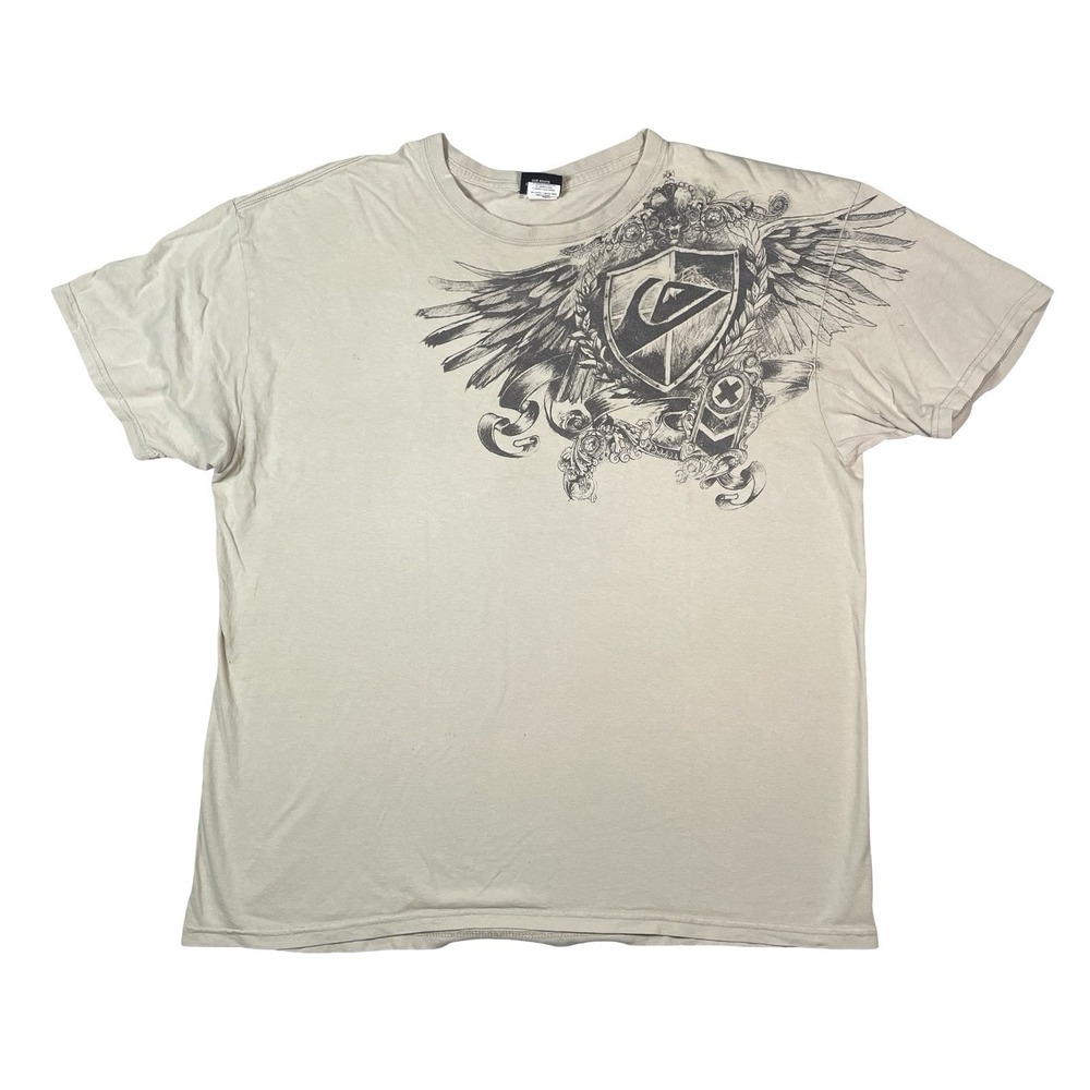 VTG Quicksilver T Shirt Mens XL‎ Surf Skate Graphic Y2k Tan Wings Logo Grunge - Picture 2 of 9